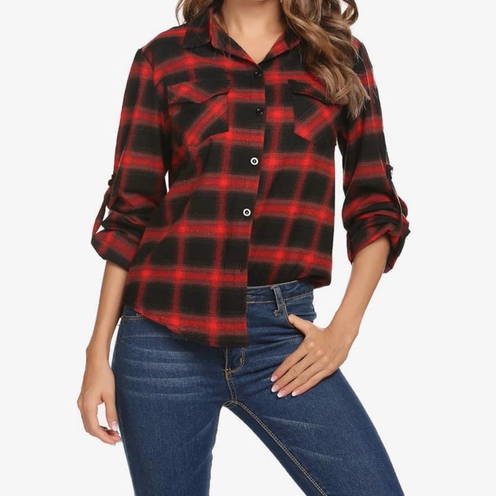 Plaid Button-Up Women's Top
